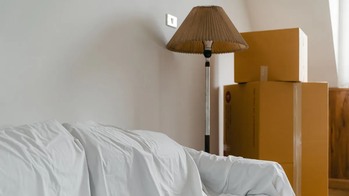 Empty house with moving boxes before move-in