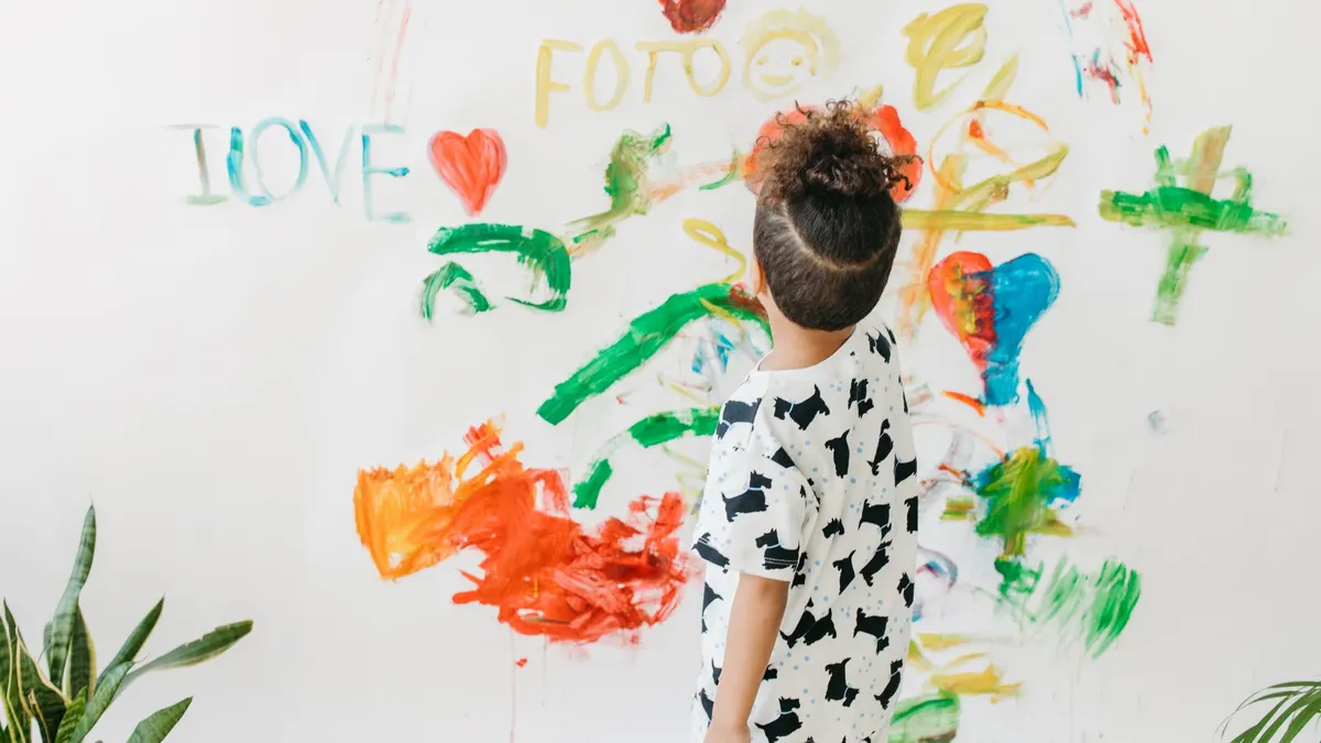 Colorful painted wall in a kids' bedroom